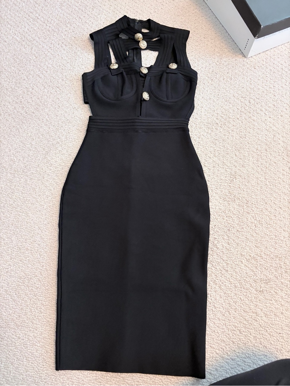 Rare House of CB Flynn Black Gold Button Bandage Dress XS